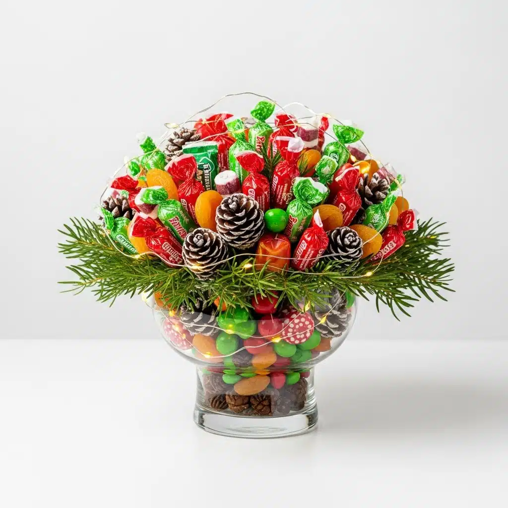 Centros de mesa de Natal com vasos de vidro