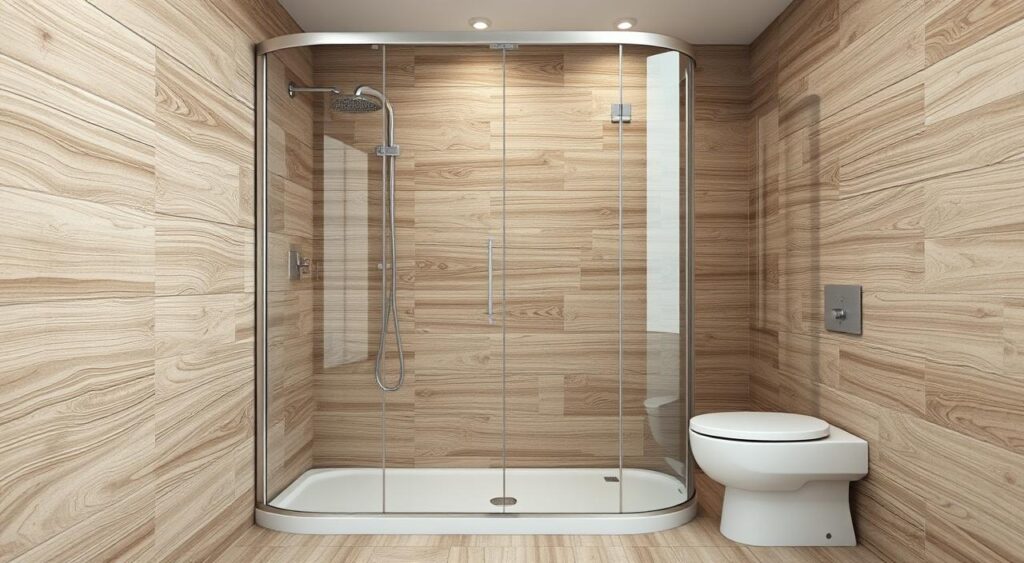 banheiro amadeirado e marmorizado