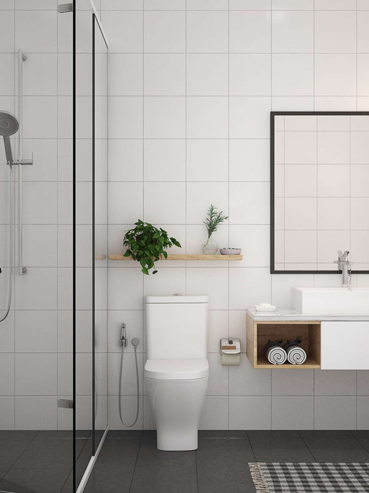 banheiro minimalista preto e branco