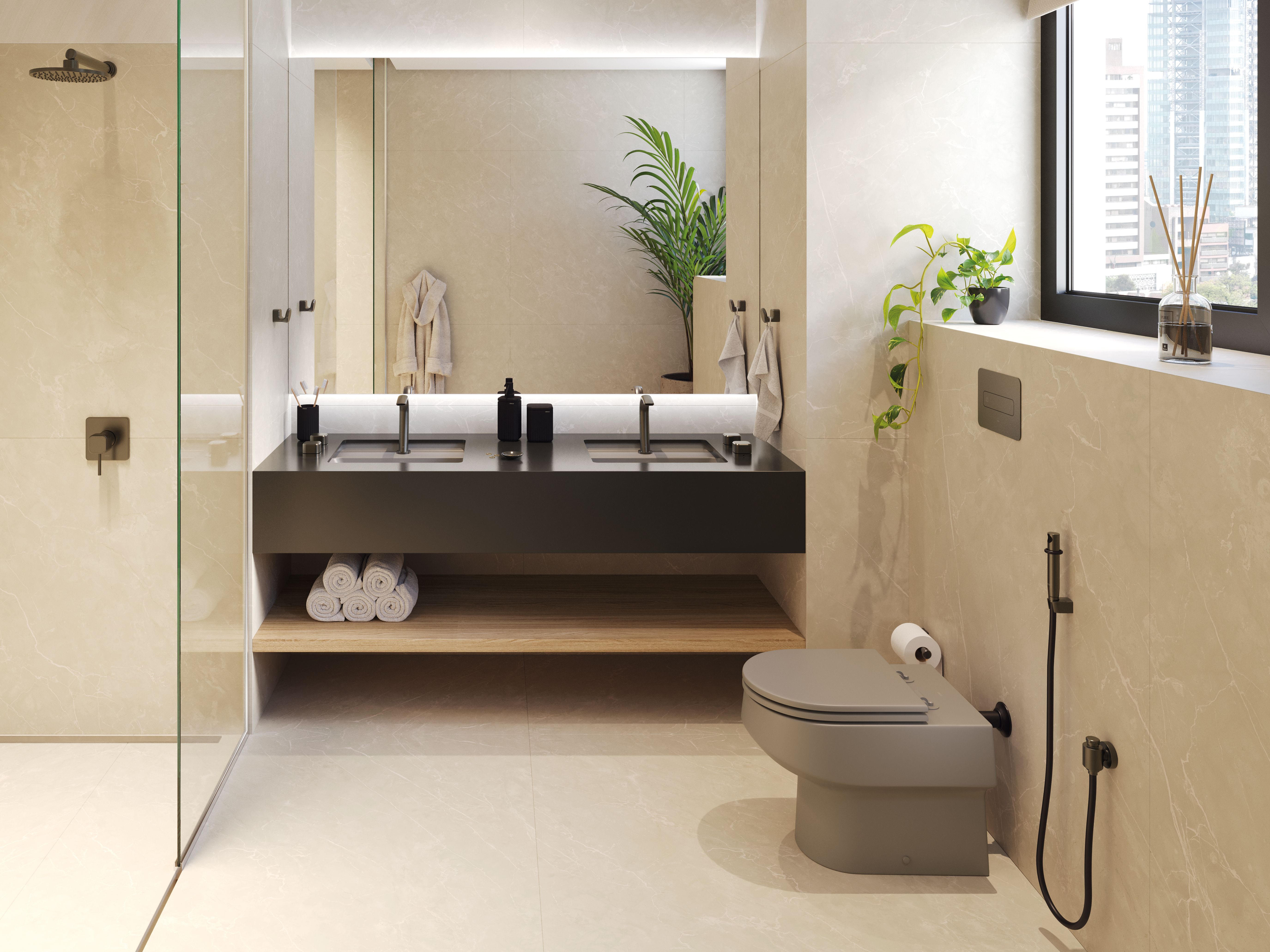 banheiro preto fosco vs brilhante