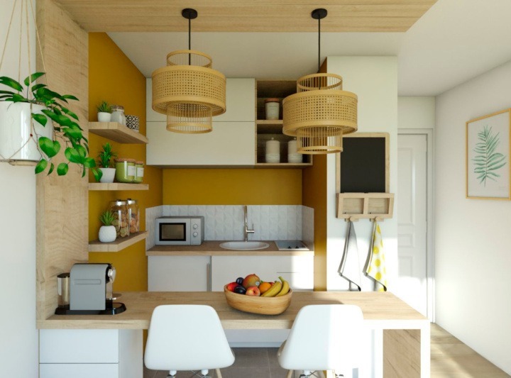 cozinha boho com plantas