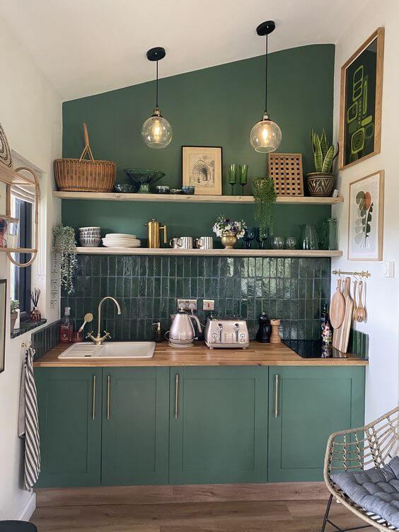cozinha boho com madeira