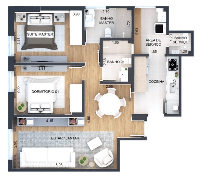 apartamento pequeno 2 quartos decoração sala