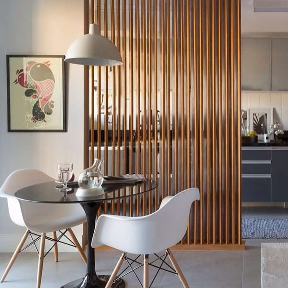 divisória cozinha americana e sala moderna