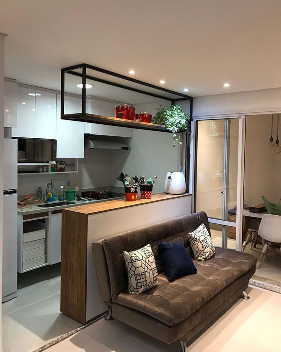 divisória cozinha americana e sala simples