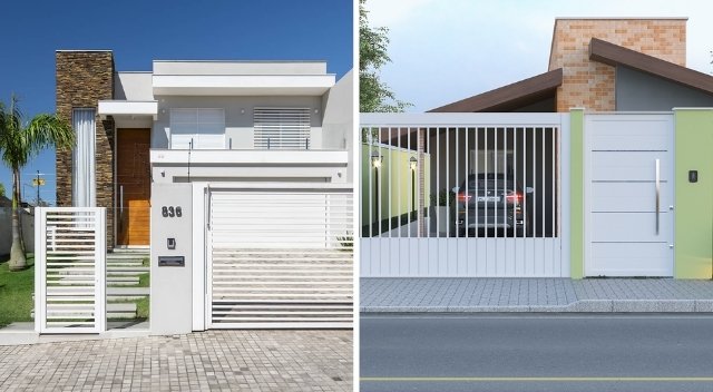 fachada de casa com portão de madeira