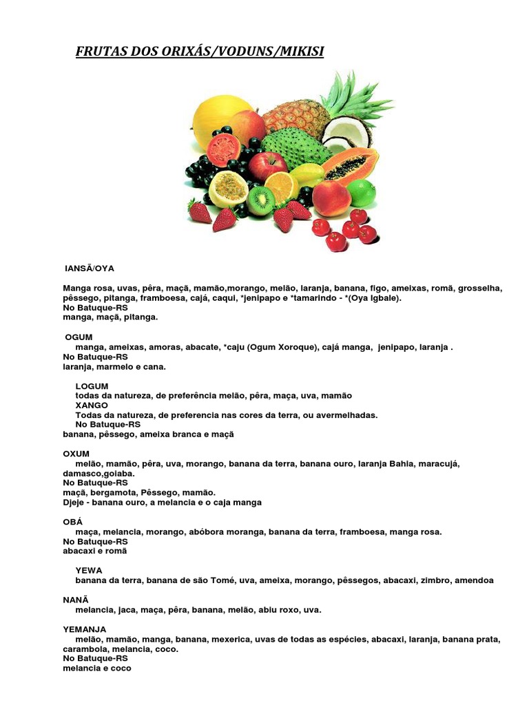frutas proibidas para iemanjá