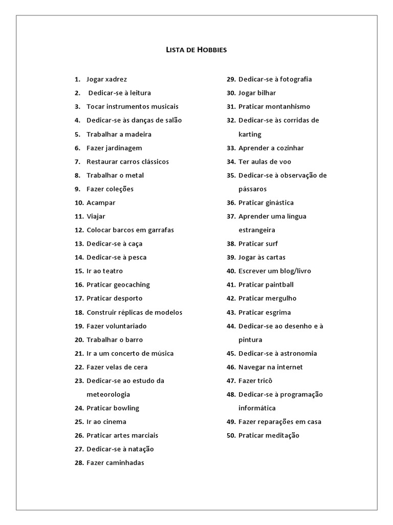 hobbies para fazer em casa