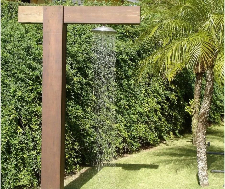 ideias ducha piscina integrada jardim