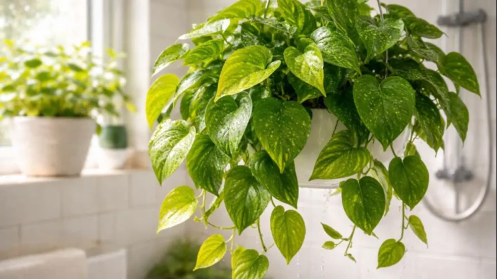 ideias de decoração banheiro com planta jiboia