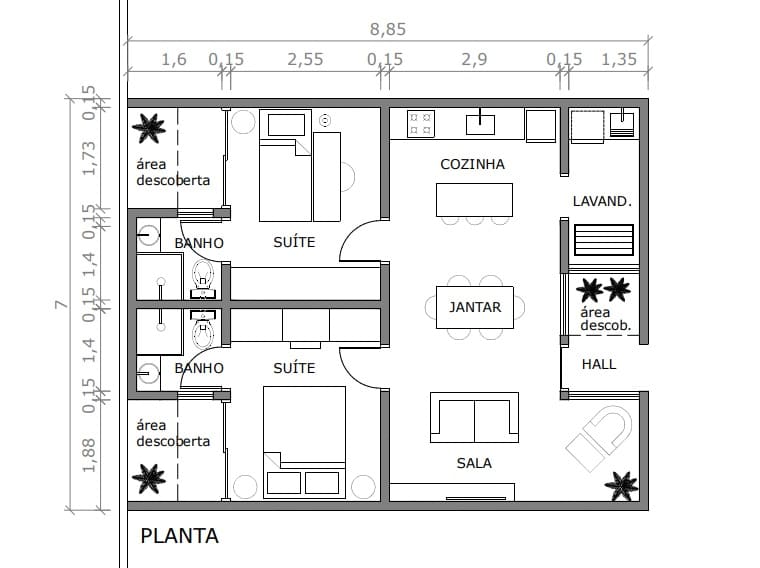 plantas de apartamento para cozinha
