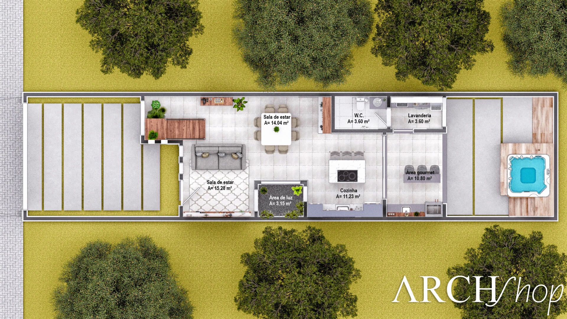 plantas de casas pequenas em L para terrenos de 5x20