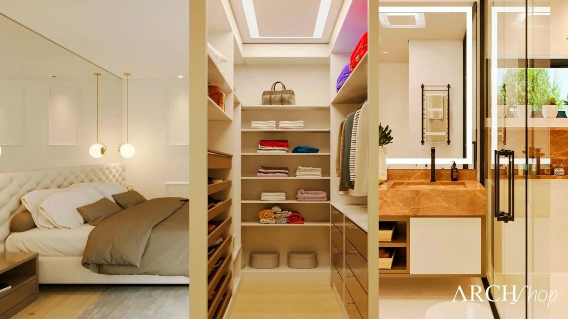 decoração quarto com closet e suíte