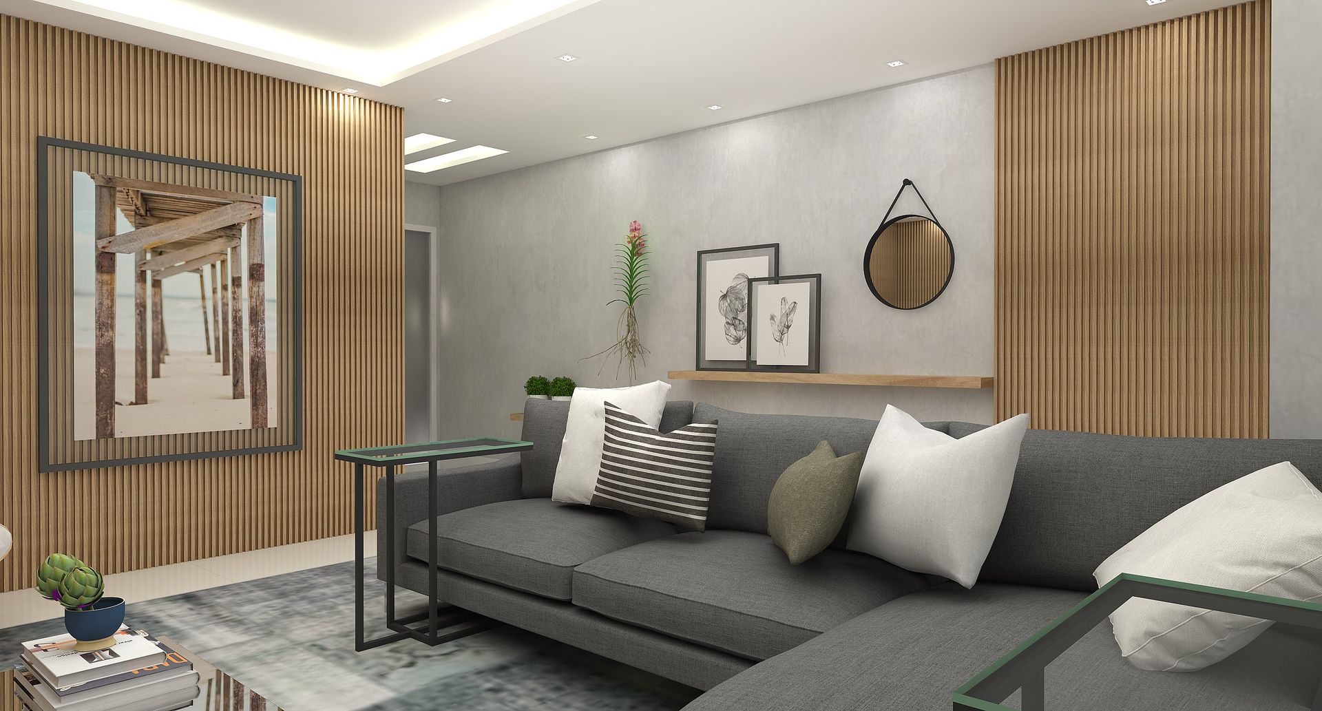 sala com sofá cinza decoração