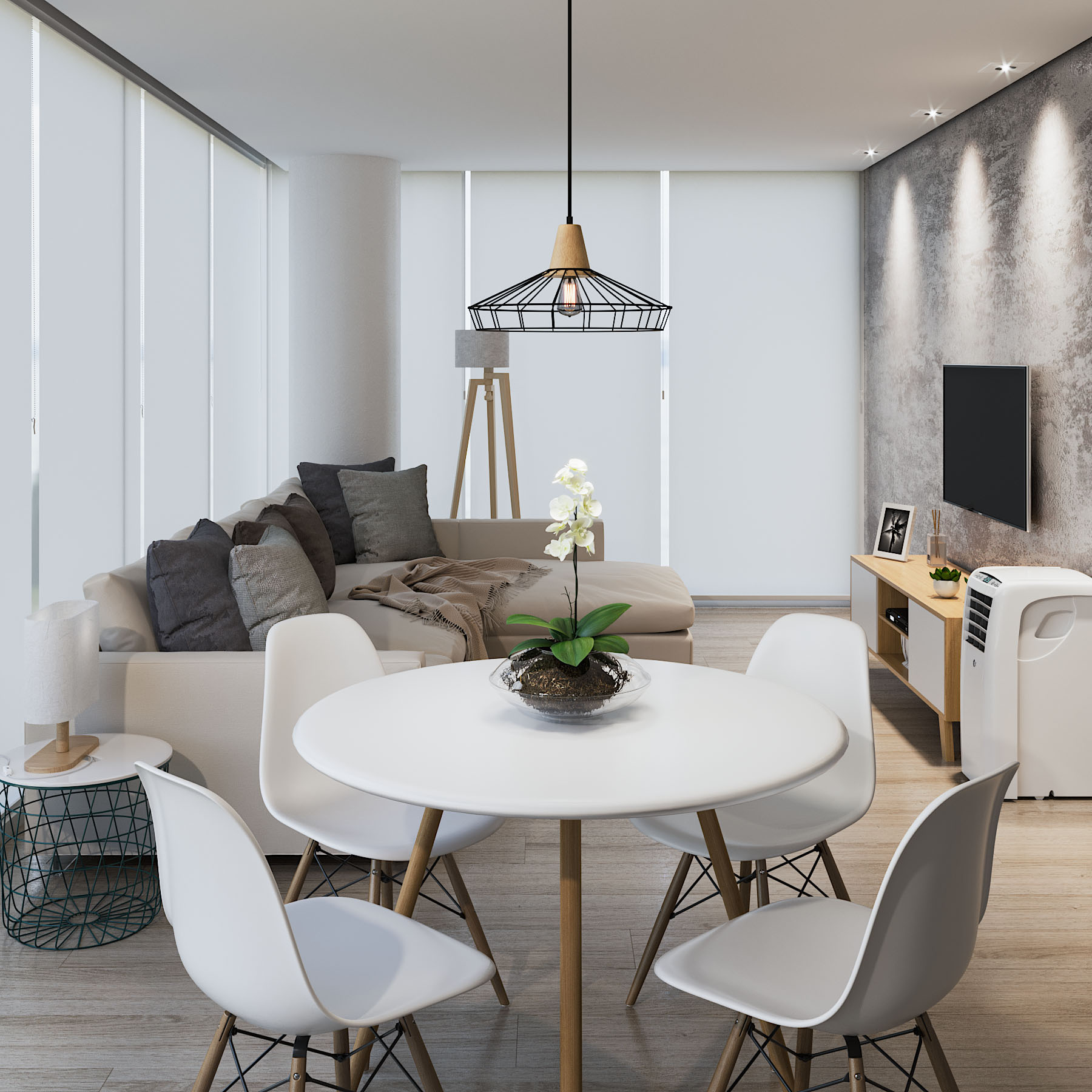 sala de estar e jantar minimalista