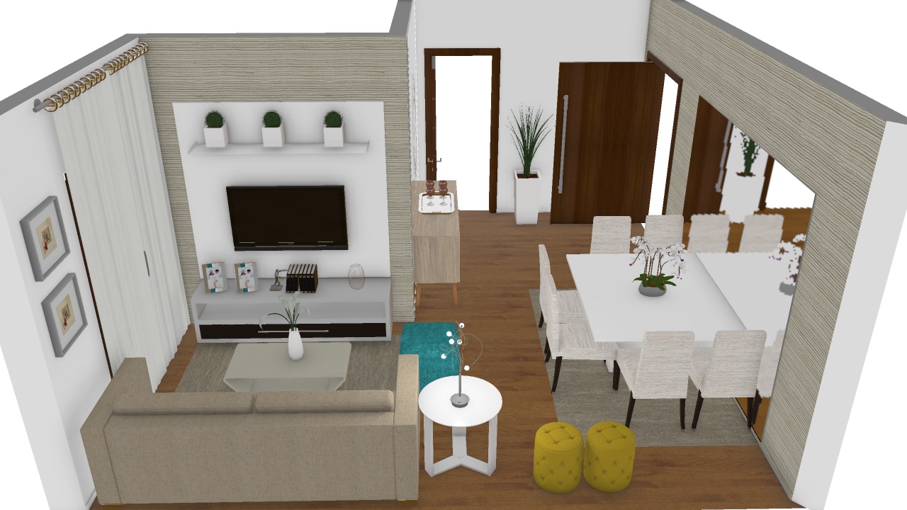 sala de estar e jantar integradas pequenas com mesa retangular
