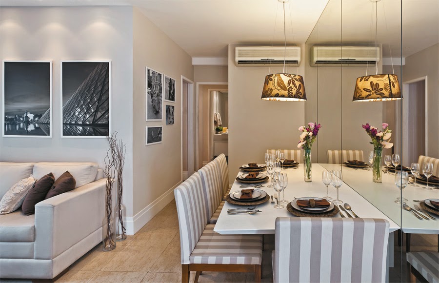 sala de estar e jantar integradas pequenas em L