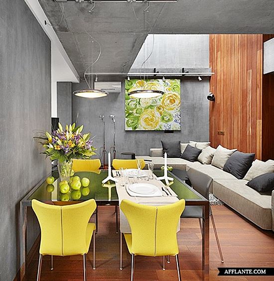 sala de estar e jantar integradas pequenas minimalista