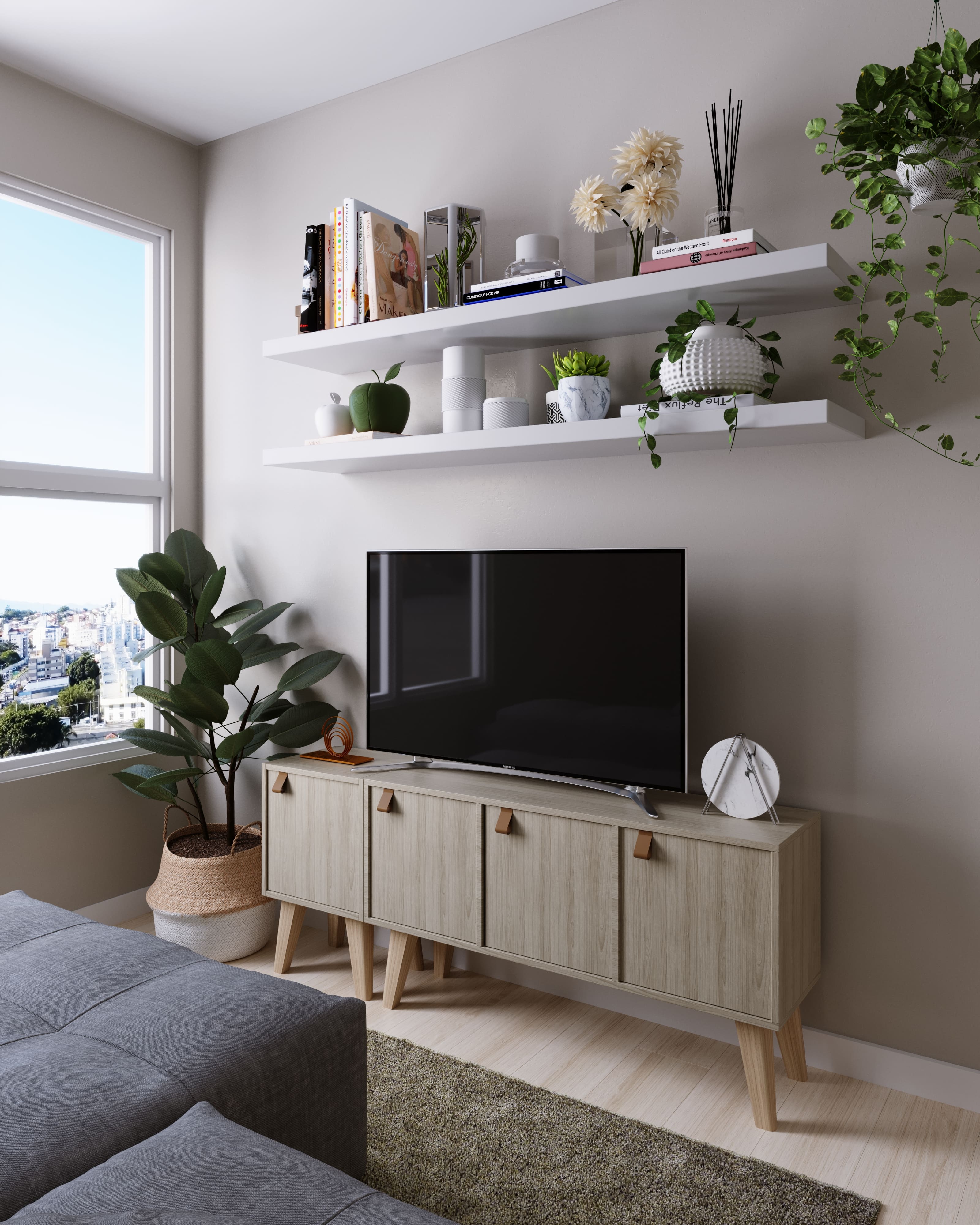 sala minimalista com madeira