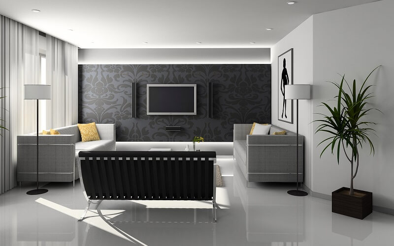 sala minimalista com plantas