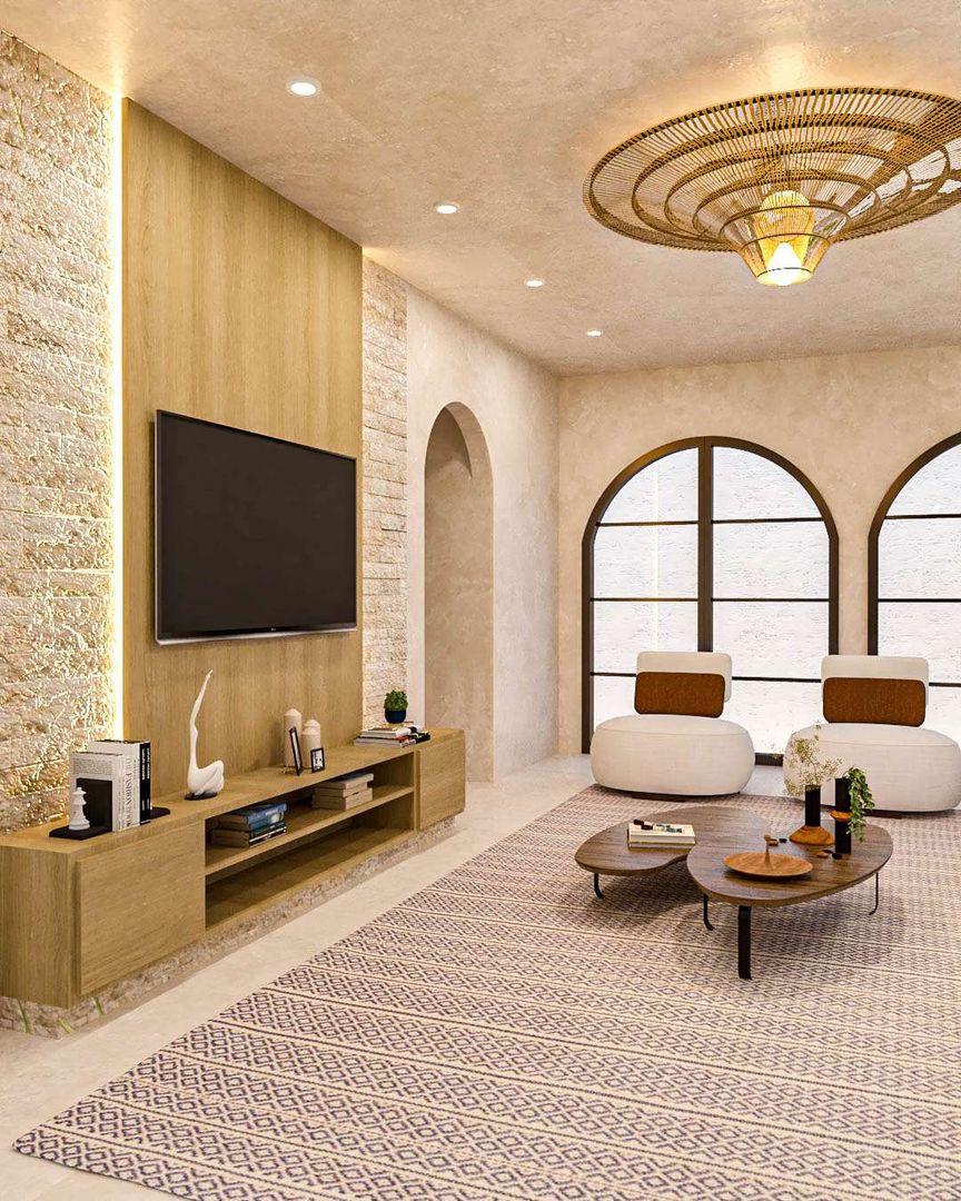 sala rústica com móveis de design