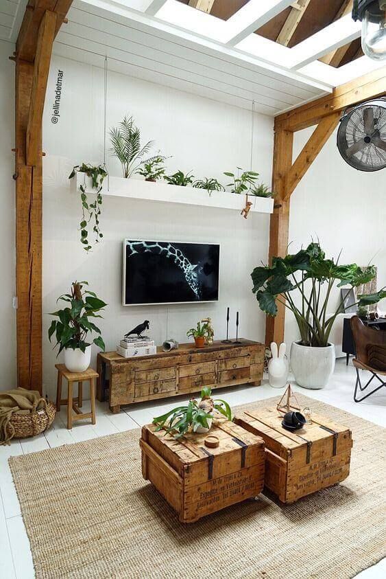 sala com elementos naturais e sofisticados