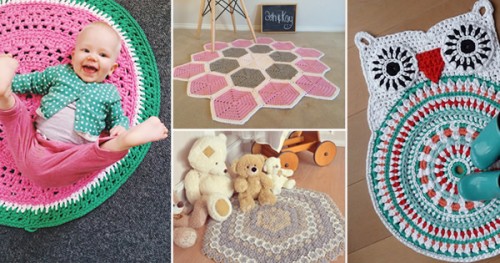 tapete de crochê redondo vs retangular para quarto