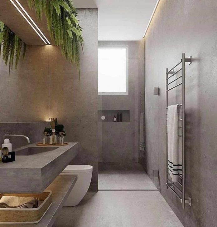 cimento queimado bege banheiro lavabo