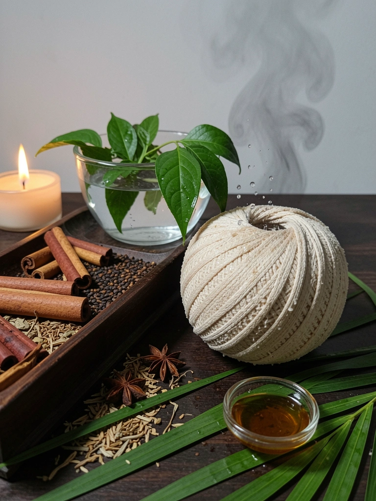 Aura escura sendo lavada por água com folhas verdes