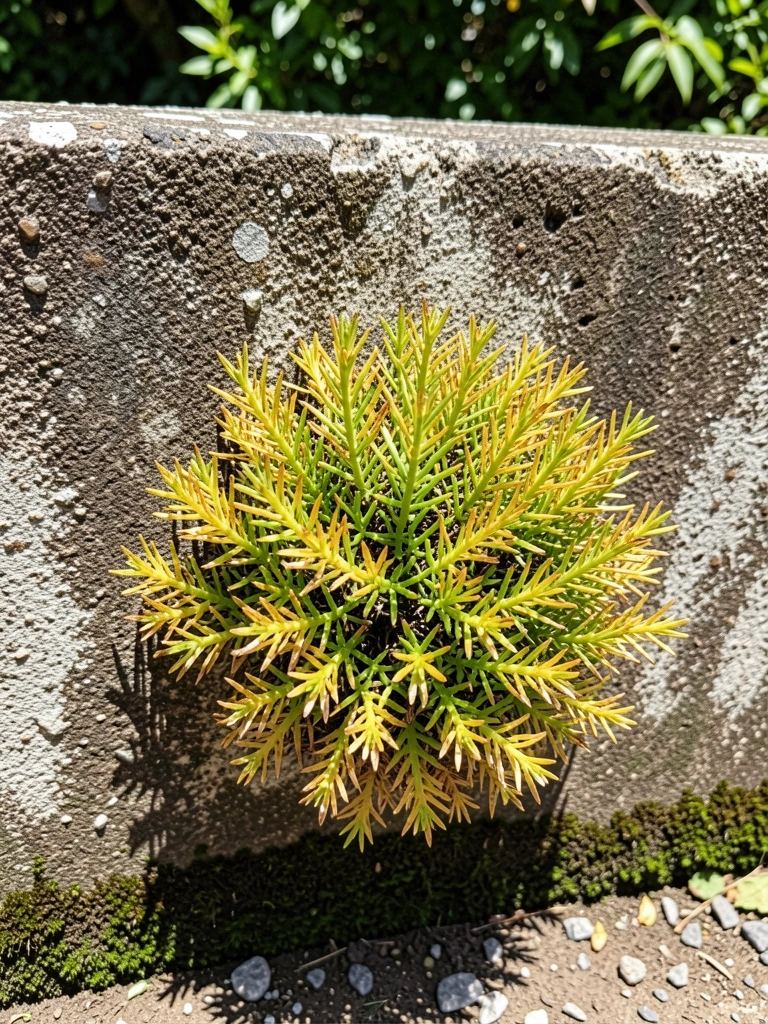Folhas de grama amareladas e com bordas queimadas sob luz intensa de sol a pino