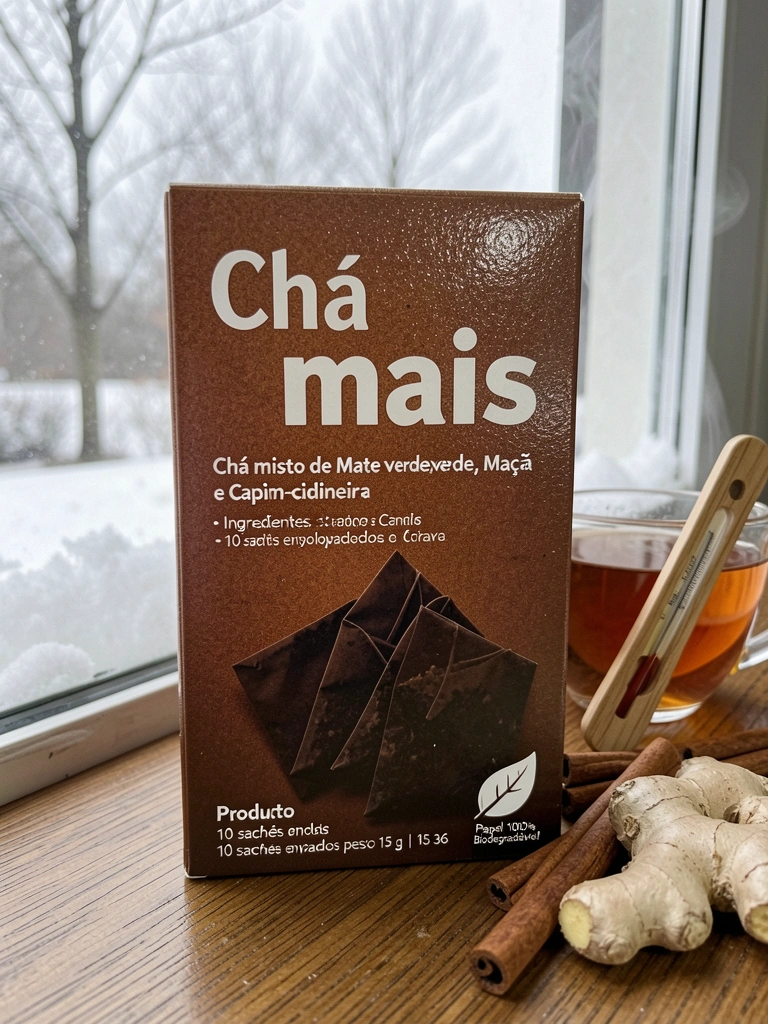 Termômetro de vidro sobre mesa com canela e gengibre, fundo desfocado de inverno