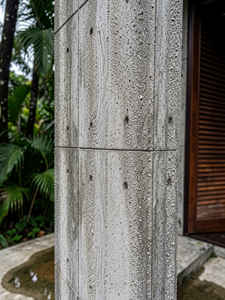 Textura de concreto exposto com marcas de fôrma de madeira