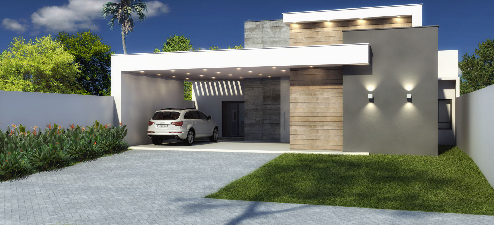 casas estreitas com garagem lateral