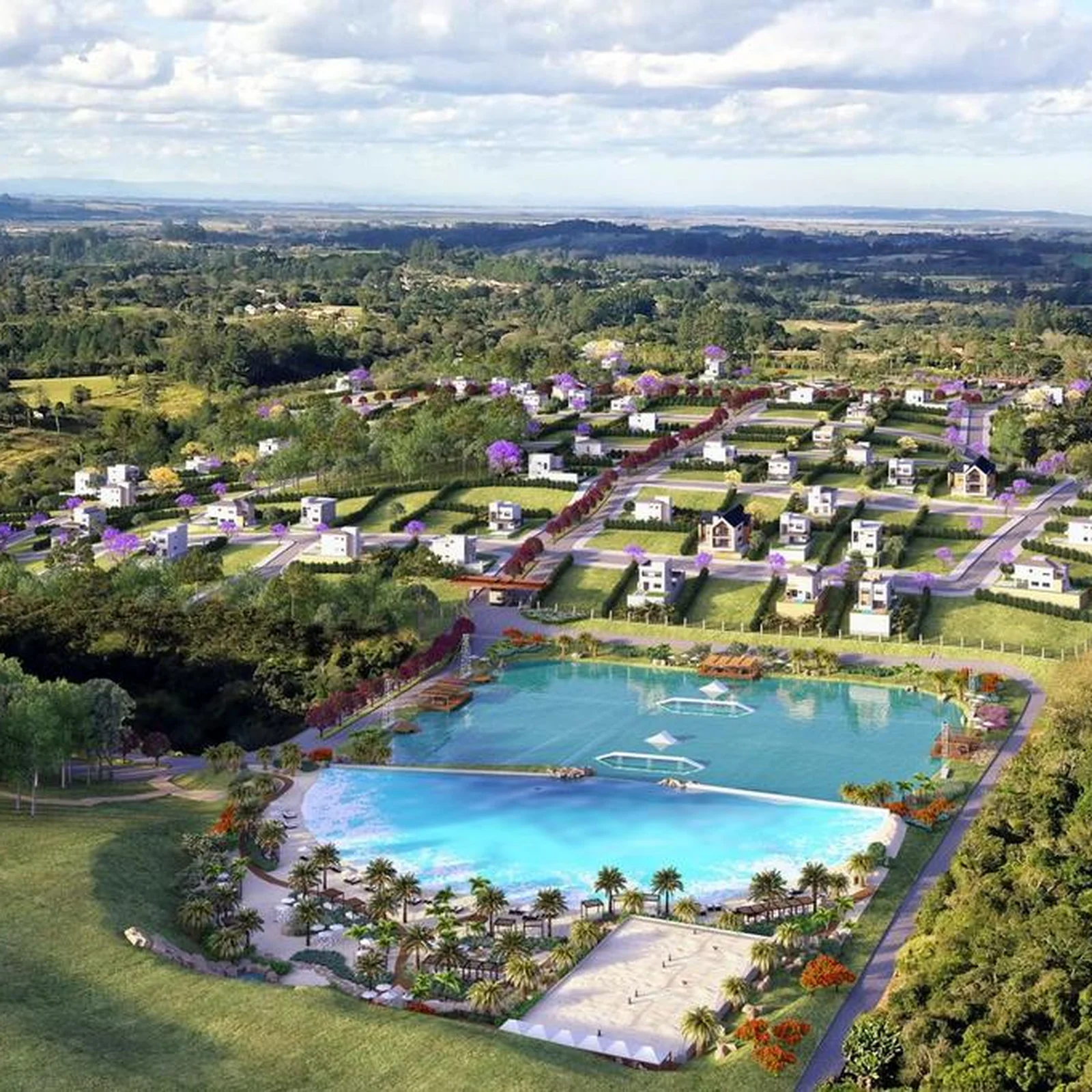 vivendas com lago artificial para natação