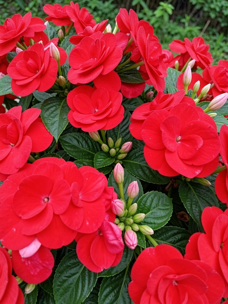 Planta com flores vermelhas em vaso em área parcialmente sombreada