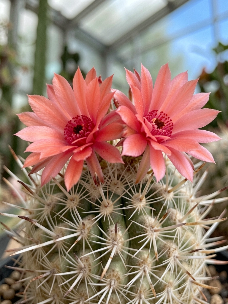 Sequência de fotografias de flores espinhosas em um jardim, com variedade de cores e formas