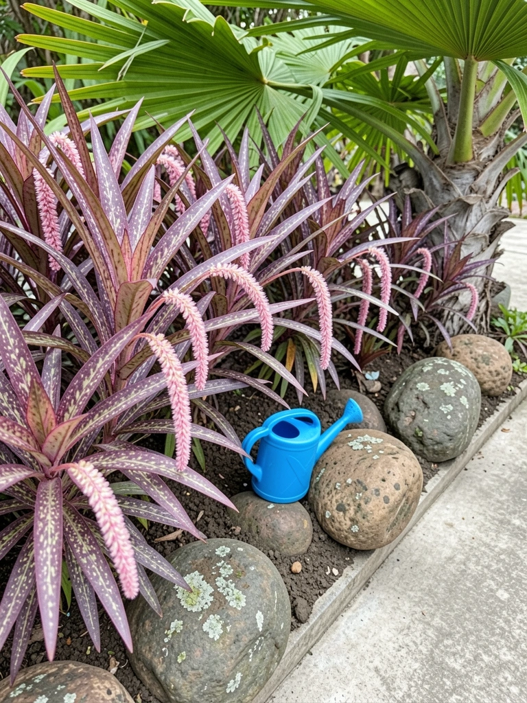 Rabinho-de-gato com flores rosadas e delicadas em um jardim