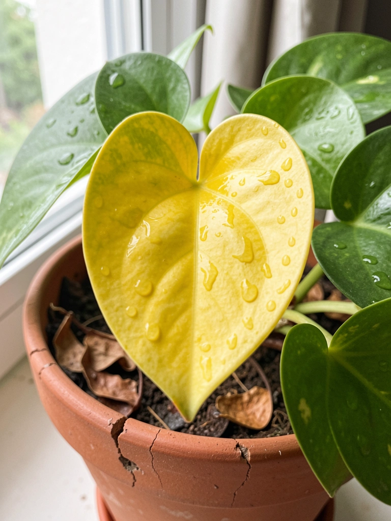 Planta com folhas verdes sendo movida de um canto escuro para perto de uma janela iluminada.