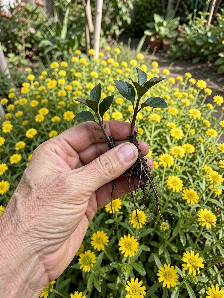 Canteiro de jardim com forração de flores amarelas sob luz solar intensa