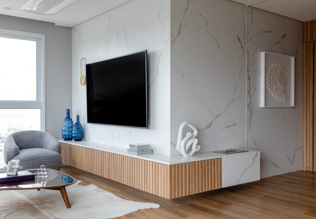 decoração sala com cimento queimado