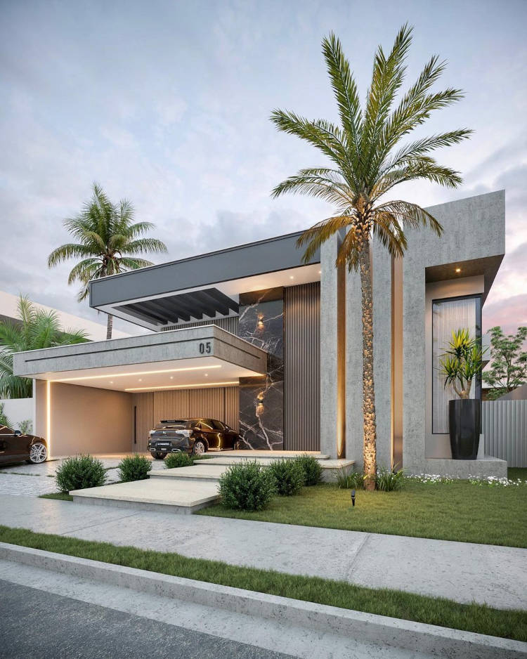 fachada casa moderna com jardim