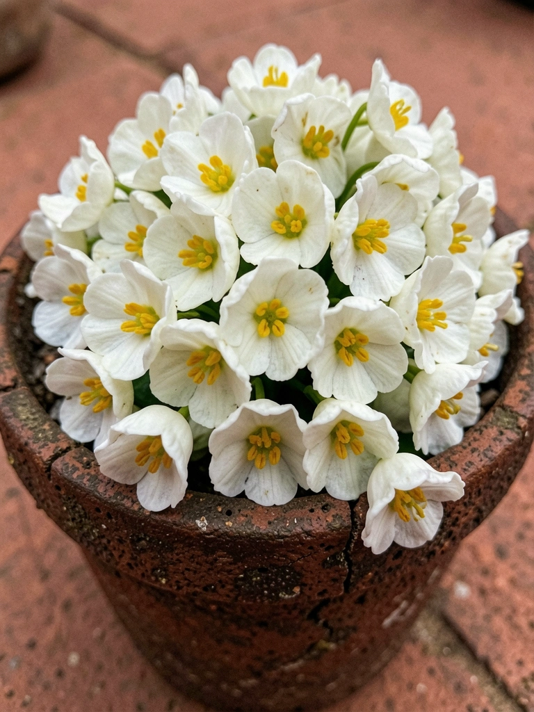 Touceira de lírios do campo com flores brancas e amarelas, fundo desfocado