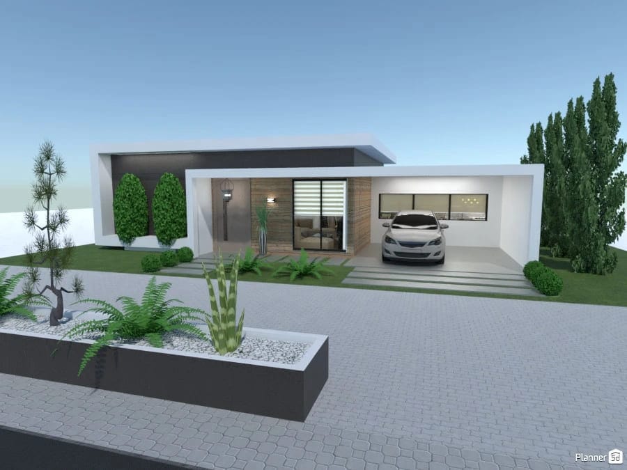 fachada casa com jardim moderno