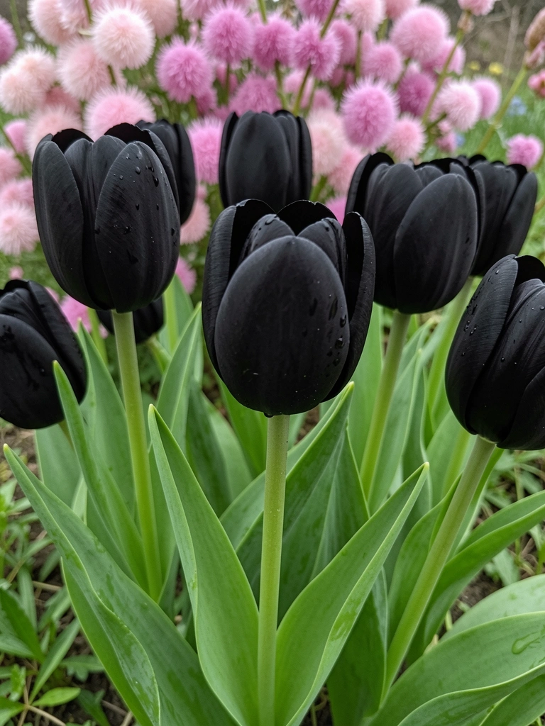 Tulipa negra em campo, pétalas aveludadas ao entardecer