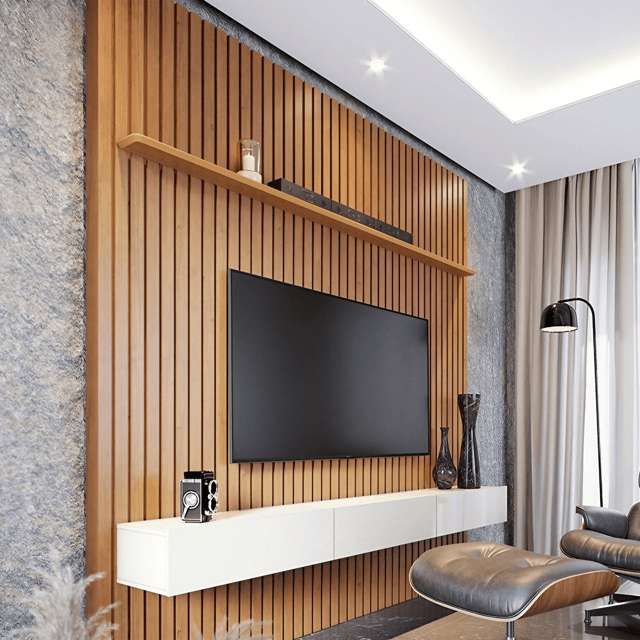 decoração sala ripado