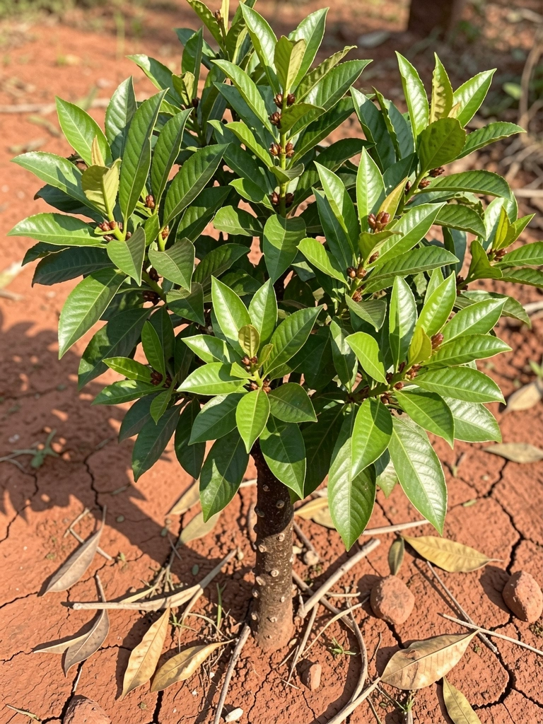Árvore tropical de cravo-da-índia com copa densa e tronco resistente