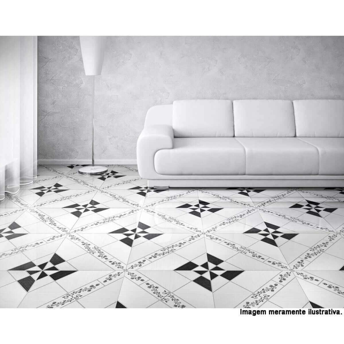piso vinílico preto e branco