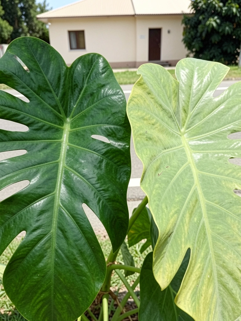 Folhas de duas plantas diferentes dispostas lado a lado para comparação