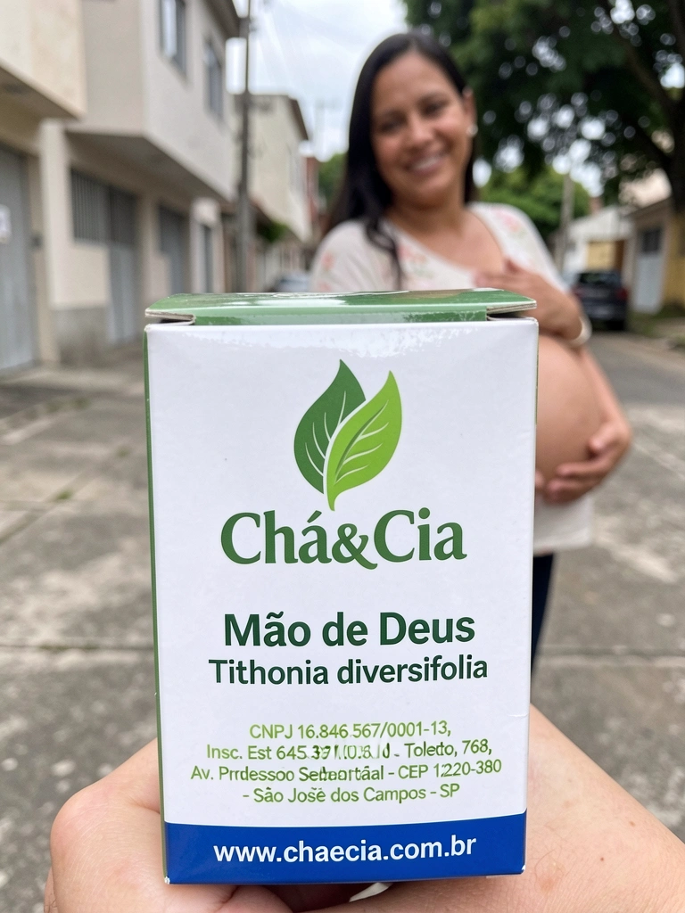 Mulher grávida com mão sobre a barriga, expressão de alerta.