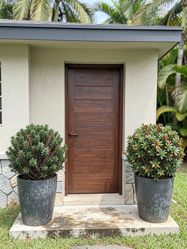 Fachada de casa com trepadeira verde cobrindo a parede ao lado da janela.
